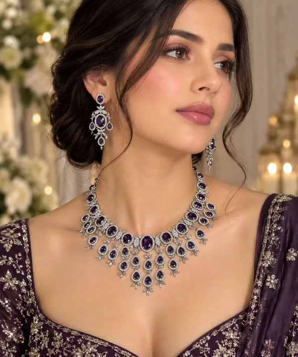 Silver_Tone_Set_With_Purple_Stone_Necklace_Set_With_Matching_Earrings_For_Women