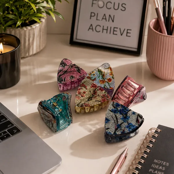 Multicolour_Glitter_Floral_Hair_Claw_Clips_Set_For_Women