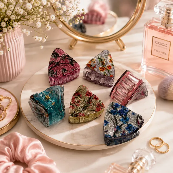 Multicolour_Glitter_Floral_Hair_Claw_Clips_Set_For_Women