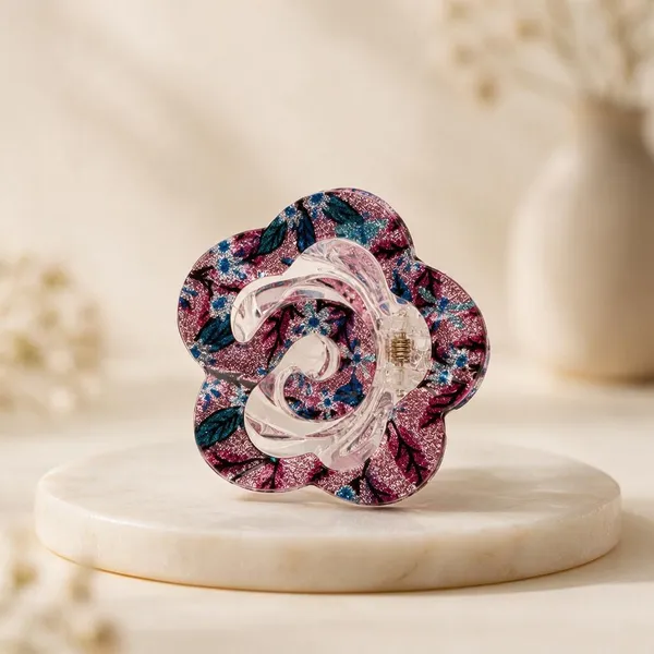 Pink_Glitter_Floral_Hair_Claw_Clip_For_Women