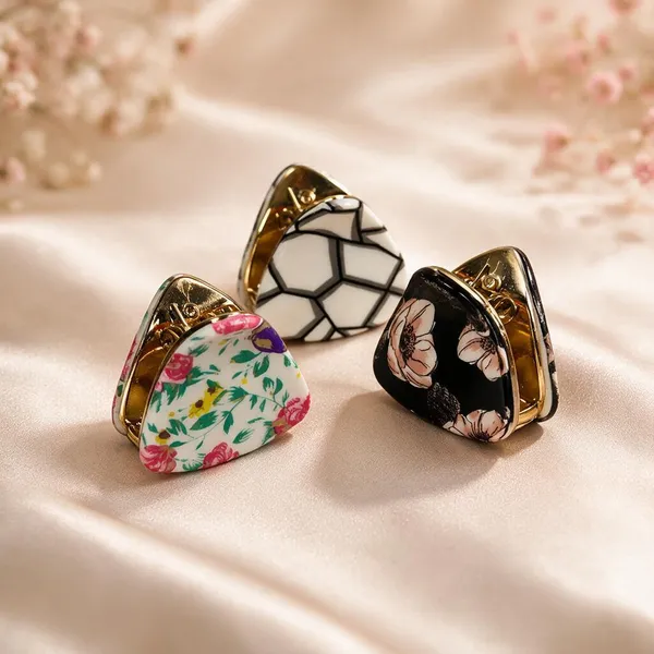 Multicolour_Printed_Triangular_Hair_Claw_Clips_Set_For_Women