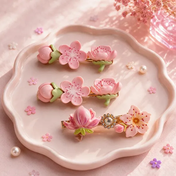 Pink_Floral_Decorative_Hair_Clips_For_Women