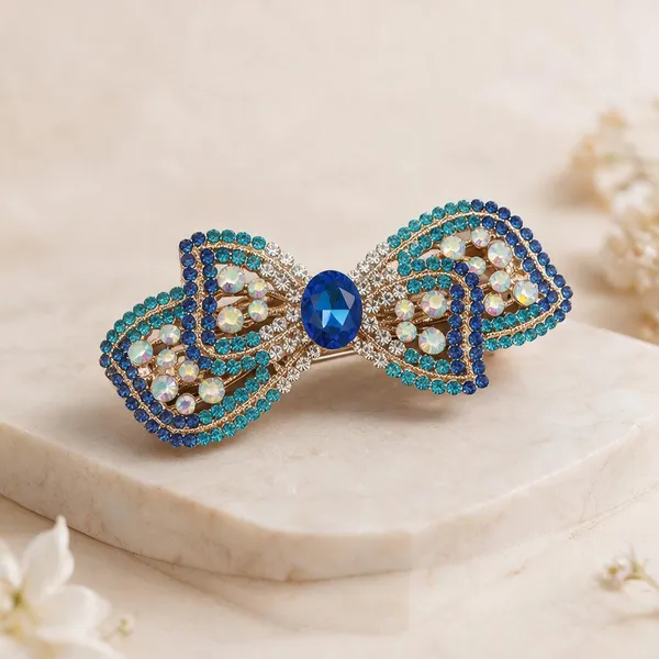 Blue_Metal_Crystal_Bow_Center_Clip_For_Women
