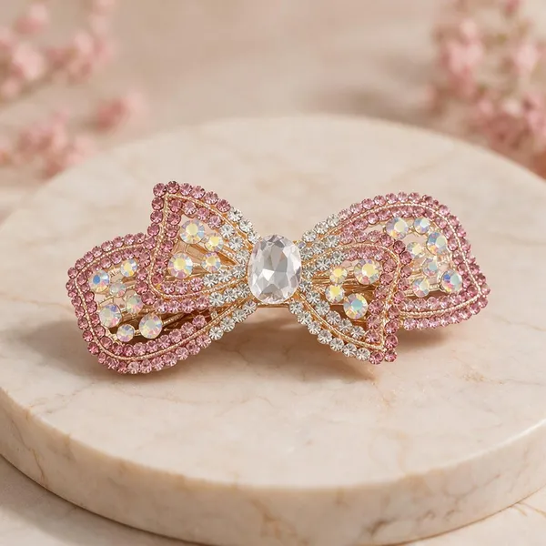 Pink_Metal_Embellished_Bow_Center_Clip_For_Women