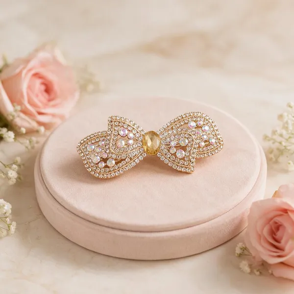 Gold-Tone_Metal_Embellished_Bow_Center_Clip_For_Women