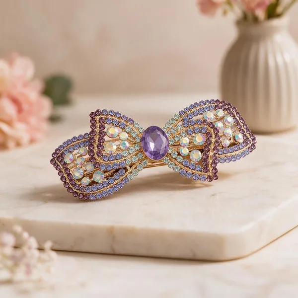 Purple_Metal_Rhinestone_Bow_Center_Clip_For_Women