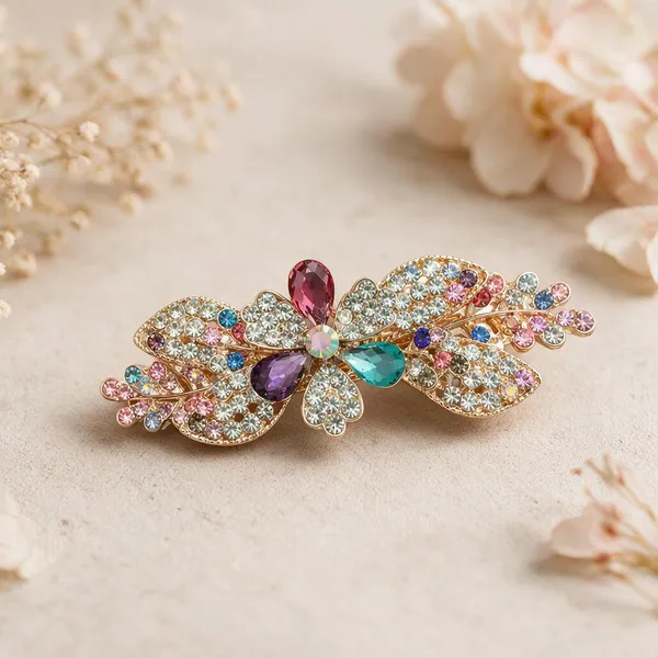 Multicolour_Metal_Rhinestone_Flower_Center_Clip_For_Women