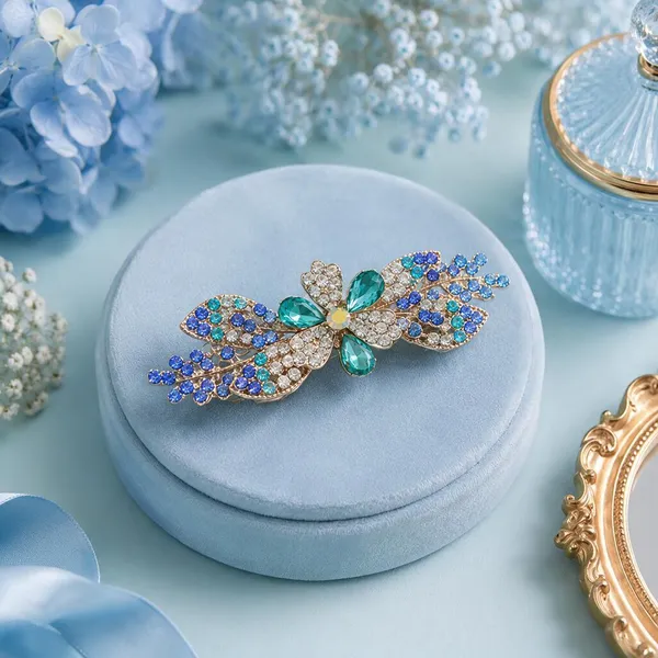 Blue_Metal_Crystal_Flower_Center_Clip_For_Women