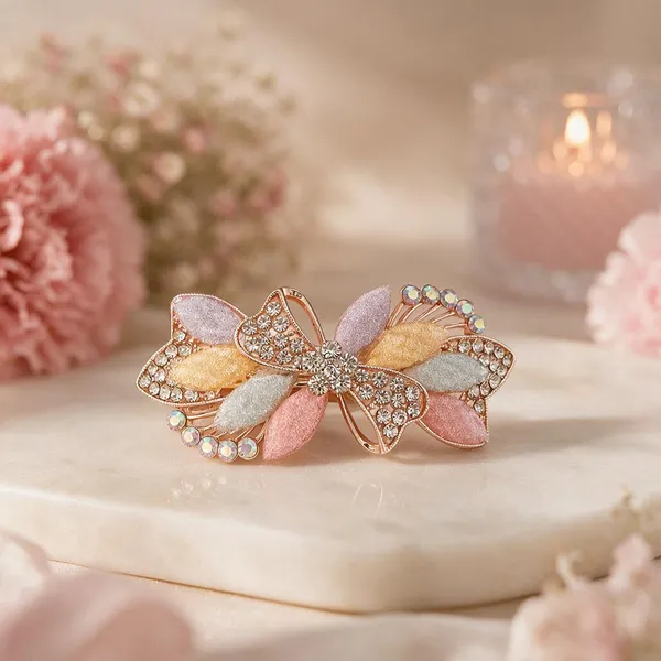 Multicolour_Metal_Rhinestone_Floral_Center_Clip_For_Women