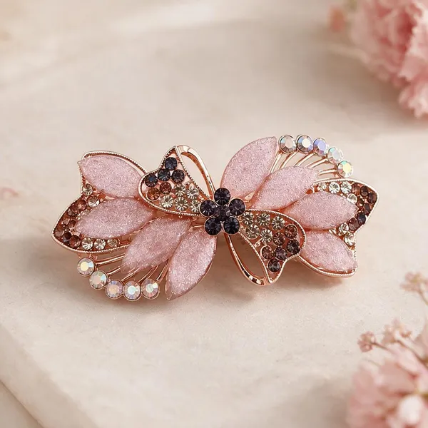 Pink_Metal_Embellished_Leaf_Center_Clip_For_Women