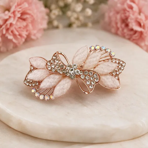 Pink_Metal_Rhinestone_Leaf_Center_Clip_For_Women