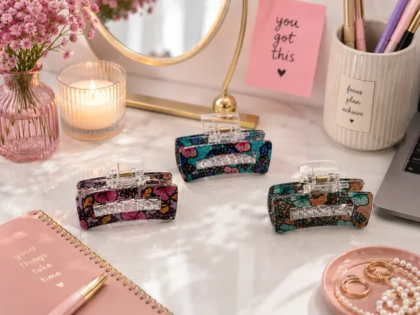 Multicolour_Floral_Pattern_Hair_Claw_Clips_Set_For_Women