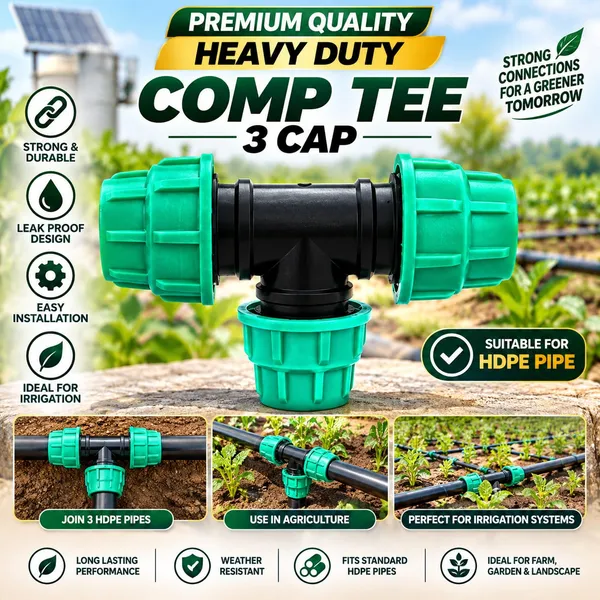 PREMIUM_QUALITY_HEAVY_DUTY_COMP_TEE_THREE_CAP_FOR_HDPE_PIPE_40MM