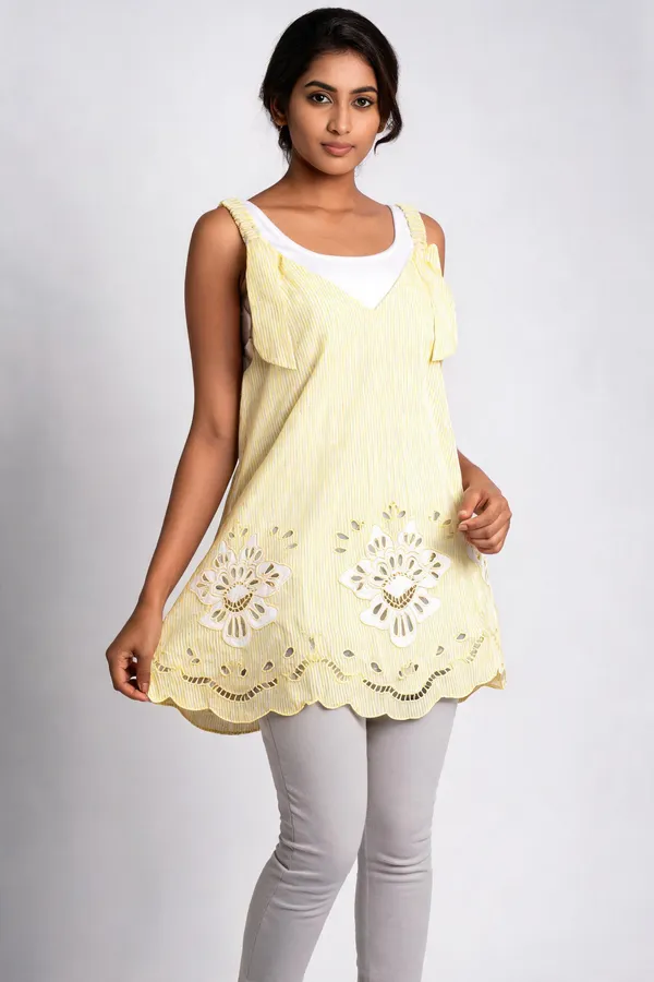 Lemon_Yellow_Cotton_Striped_Sleeveless_Tunic_For_Women