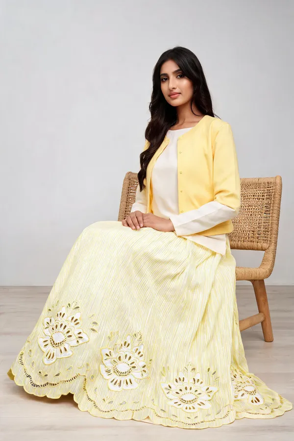 Yellow_Striped_Cotton_Flared_Skirt_For_Women