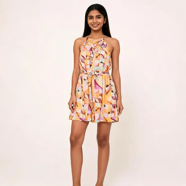 Multicolour_Viscose_Halter_Abstract_Print_Mini_Dress_For_Women