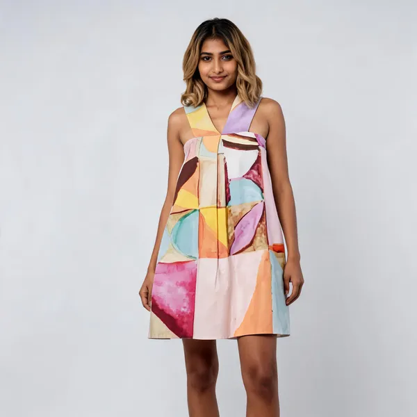 Multicolour_Cotton_Sleeveless_Abstract_Print_Mini_Dress_For_Women