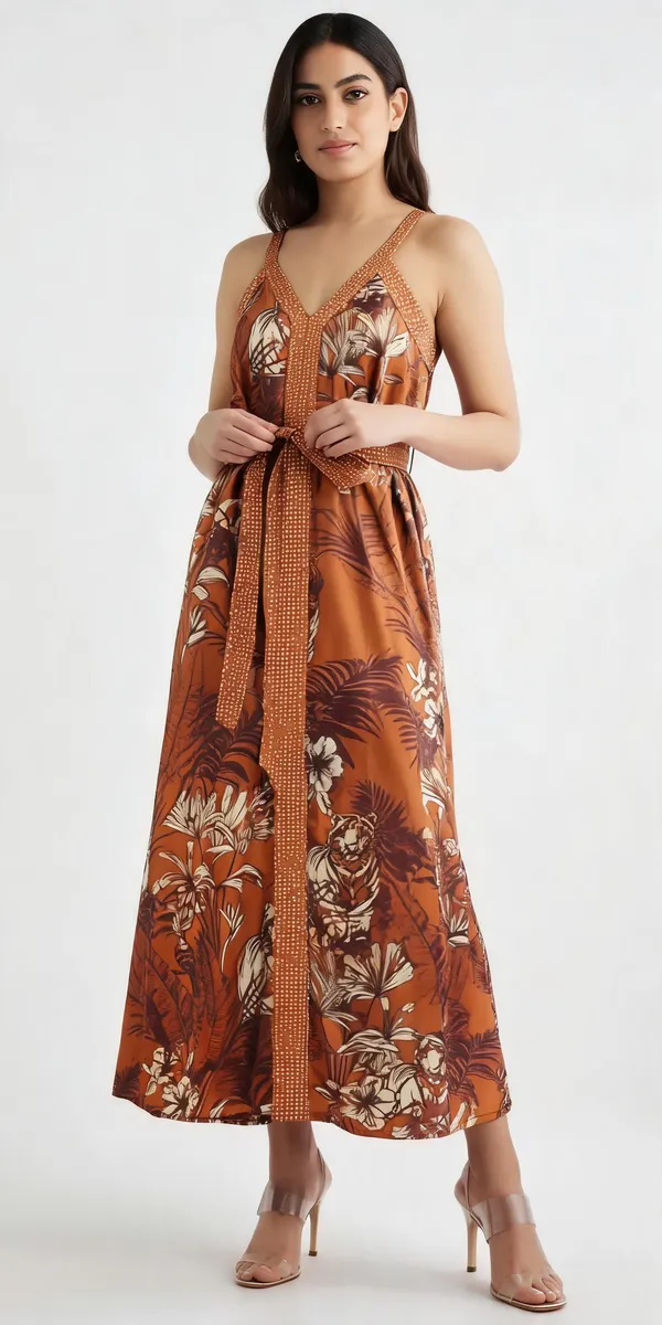 Brown_Polyester_Mixed_Border_Print_Dress_For_Women