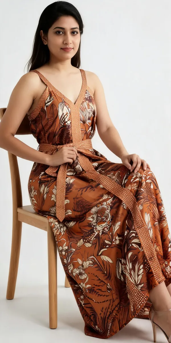 Brown_Polyester_Mixed_Border_Print_Dress_For_Women