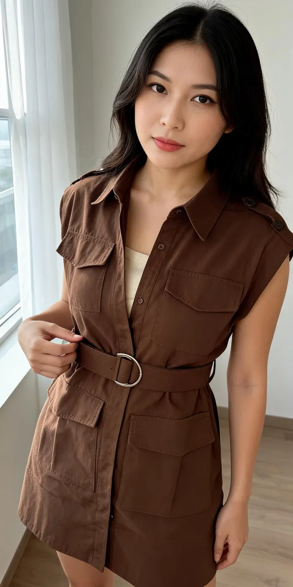 Brown_Cotton_Sleeveless_Belted_Shirtdress_For_Women