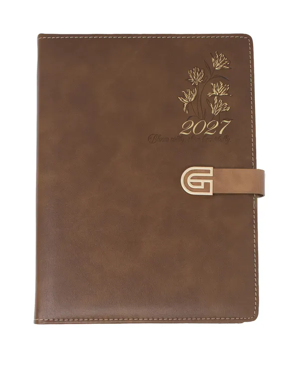 Brown_Floral_Pu_Cover_Strap_Closure_2027_Diary_Planner
