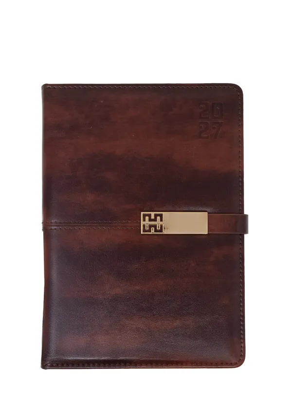 Brown_Pu_Textured_Strap_Closure_Ruled_Diary