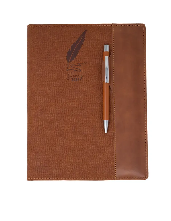 Brown_Leatherette_Embossed_Feather_Notebook_With_Pen_365_Pages