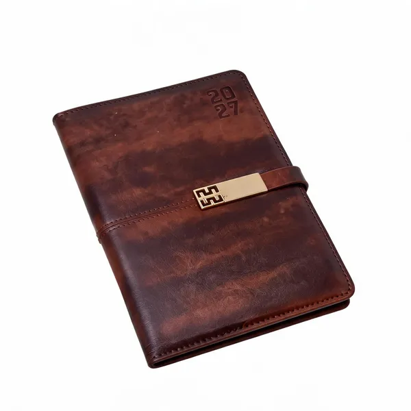 Brown_Pu_Textured_Strap_Closure_Ruled_Diary