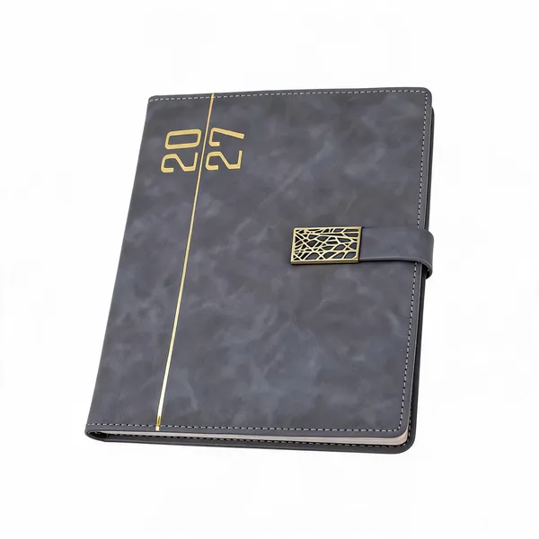 Grey_Pu_Cover_Gold_Accent_2027_Diary_With_Strap_Closure