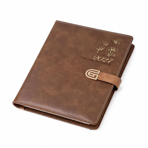 Brown_Floral_Pu_Cover_Strap_Closure_2027_Diary_Planner