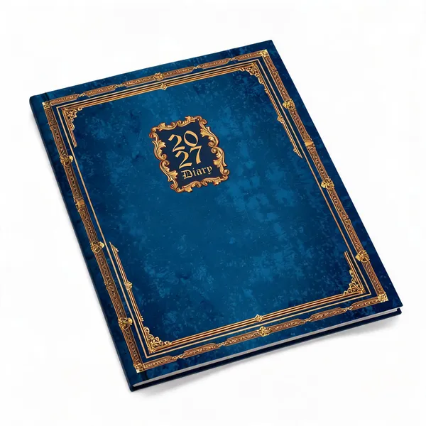 Blue_Ornate_Gold_Border_Paper_Cover_2027_Ruled_Diary