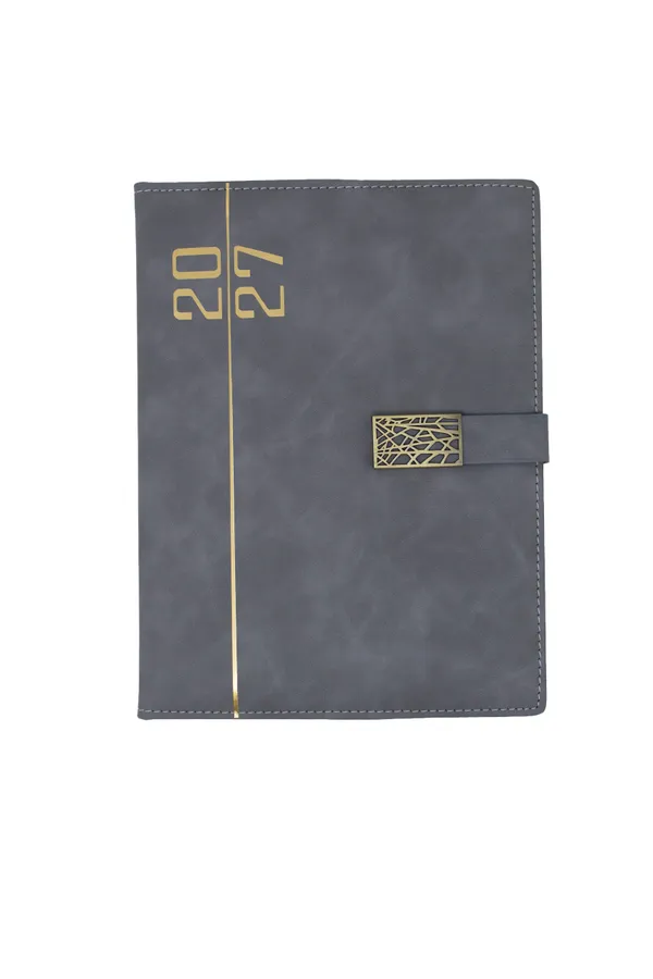 Grey_Pu_Cover_Gold_Accent_2027_Diary_With_Strap_Closure