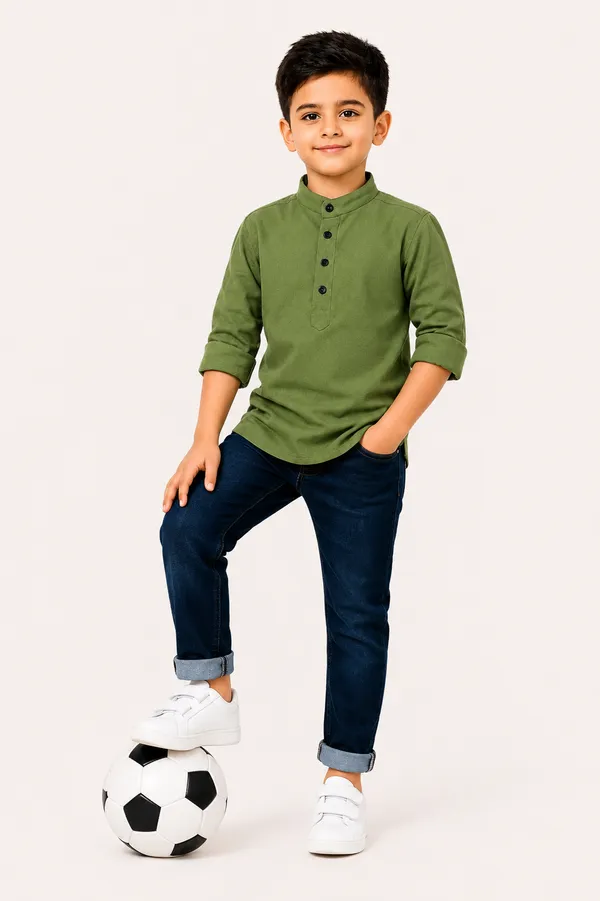 Green_Cotton_Mandarin_Collar_Kurta_for_Boys