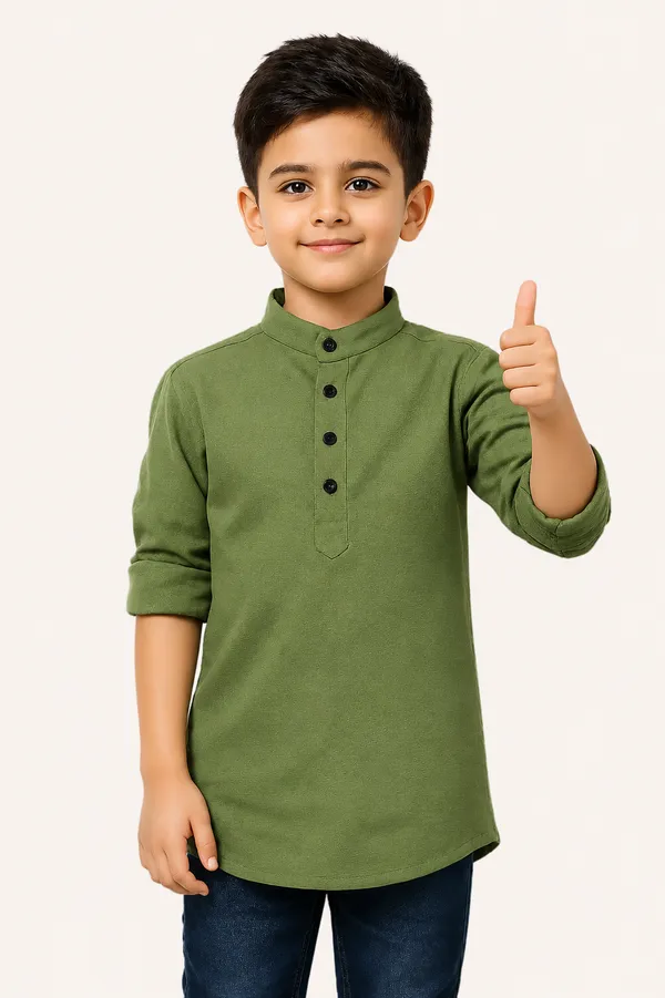 Green_Cotton_Mandarin_Collar_Kurta_for_Boys