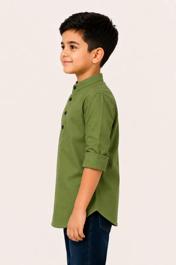 Green_Cotton_Mandarin_Collar_Kurta_for_Boys