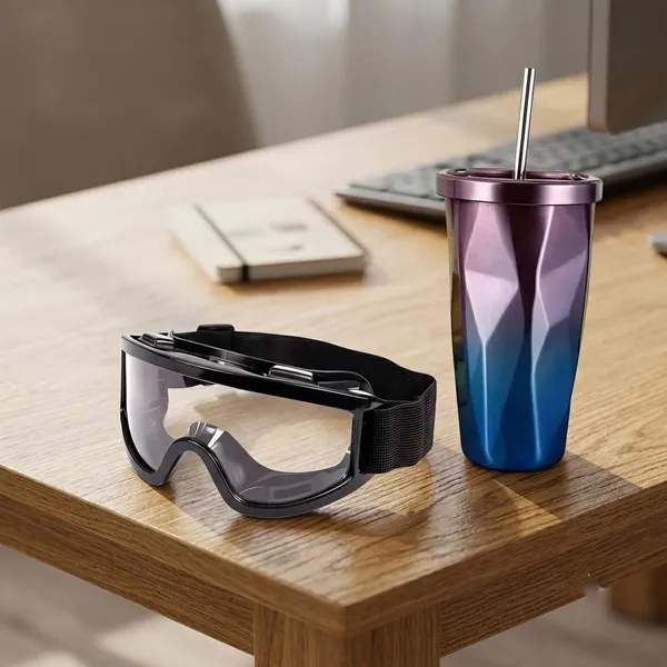 Stainless_Steel_Gradient_Geometric_Tumbler_With_Straw_And_Wraparound_Clear_Lens_Protective_Safety_Goggles