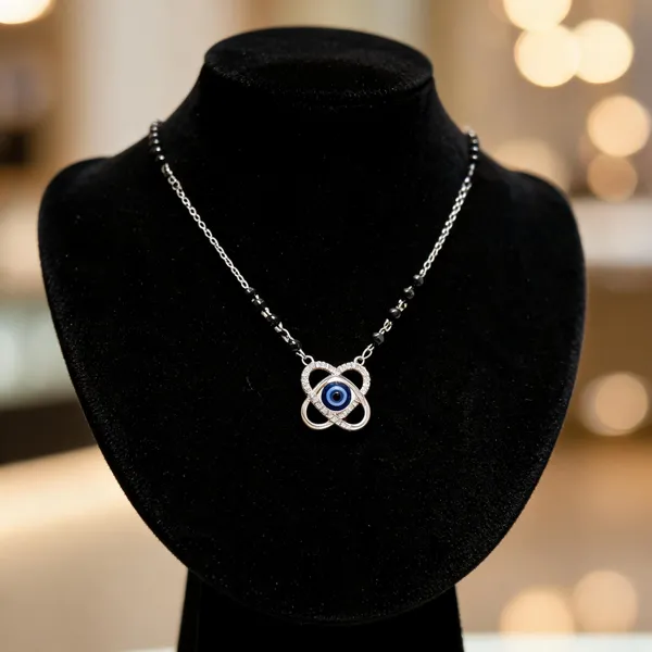 Silver_Tone_&_Black_925_Silver_Necklace_For_Women