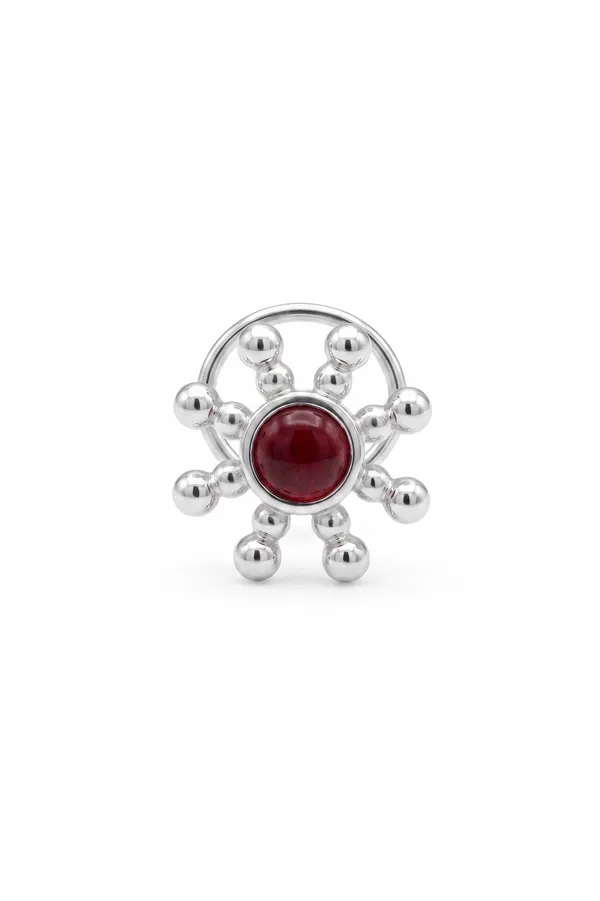 Silver_Tone_Red_Stone_Beaded_Ring_for_Women