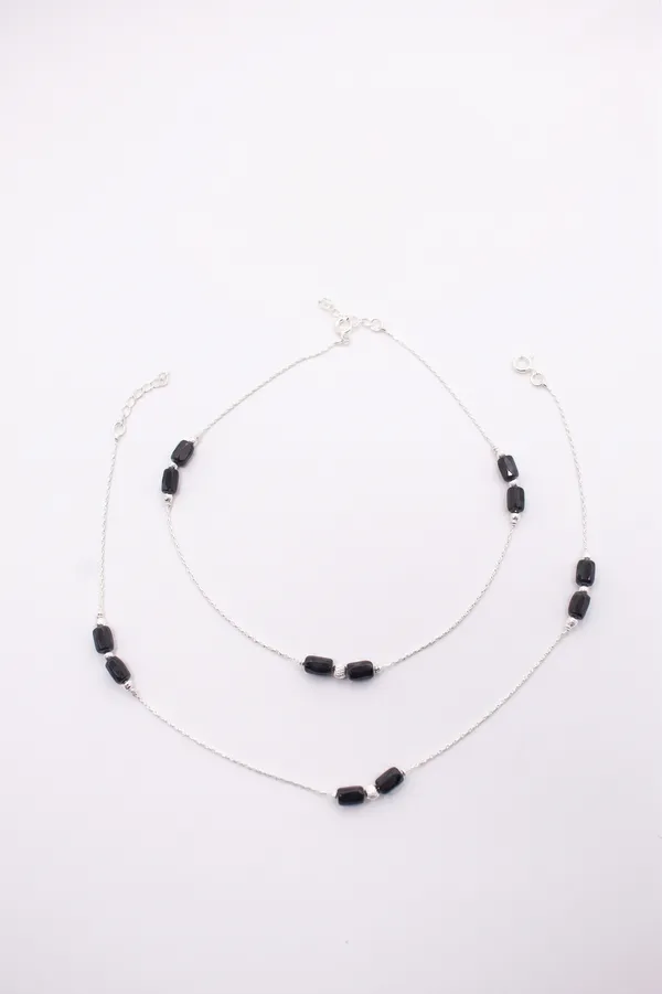 Silver_Tone_Black_Bead_Anklet_For_Women