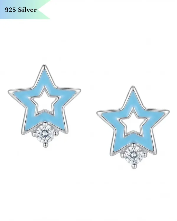 925_Sterling_Silver_Light_Blue_Enamel_Open_Star_Stud_Earrings_with_Solitaire_Cubic_Zirconia