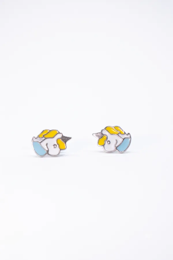 Charming_Unicorn_Yellow_&_Blue_Enamel_Silver_Stud_Earrings_(925_Sterling_Silver)