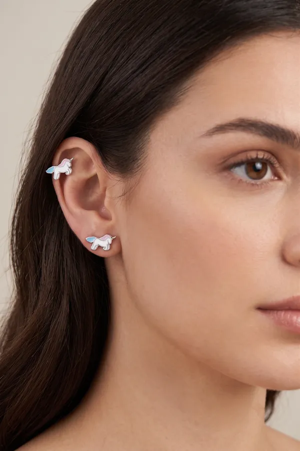 Galloping_Unicorn_Pink_&_Blue_Enamel_Silver_Stud_Earrings_(925_Sterling_Silver)