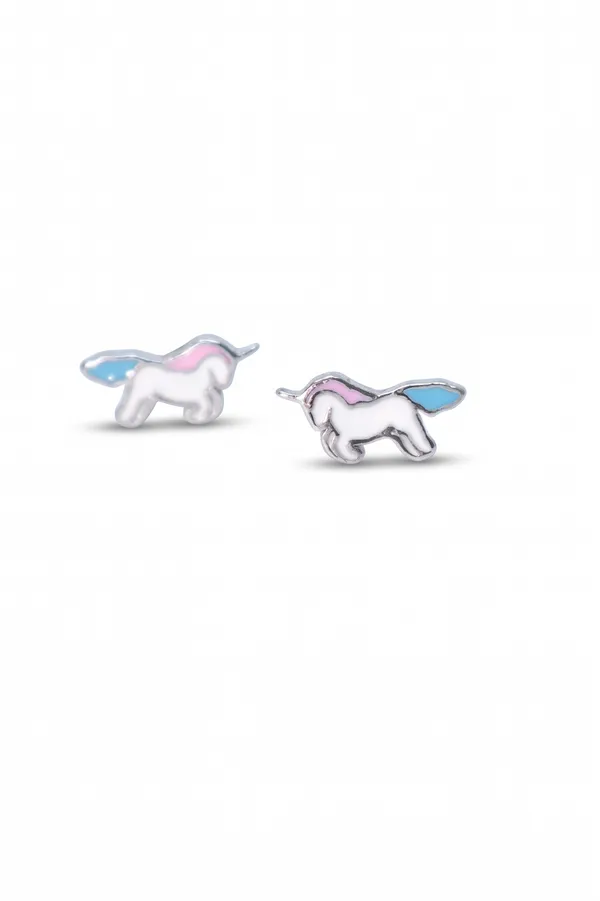 Galloping_Unicorn_Pink_&_Blue_Enamel_Silver_Stud_Earrings_(925_Sterling_Silver)