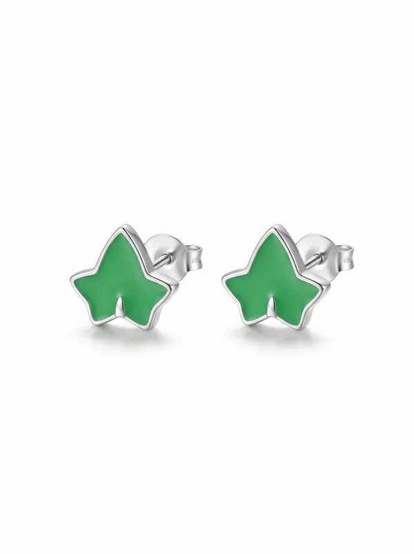 Ivy_Leaf_Green_Enamel_Silver_Stud_Earrings_(925_Sterling_Silver)