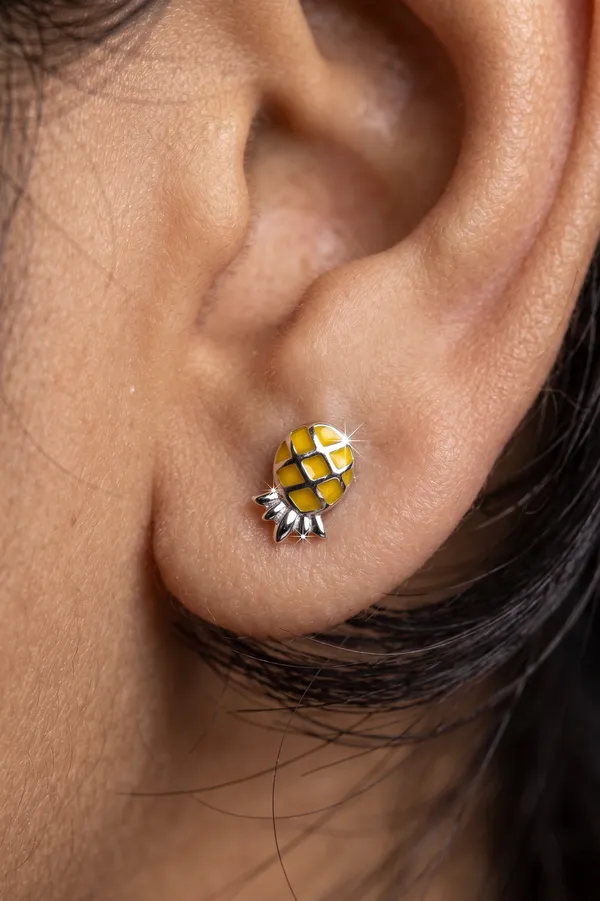 Yellow_Silver_Tone_Pineapple_Stud_Earrings_for_Women