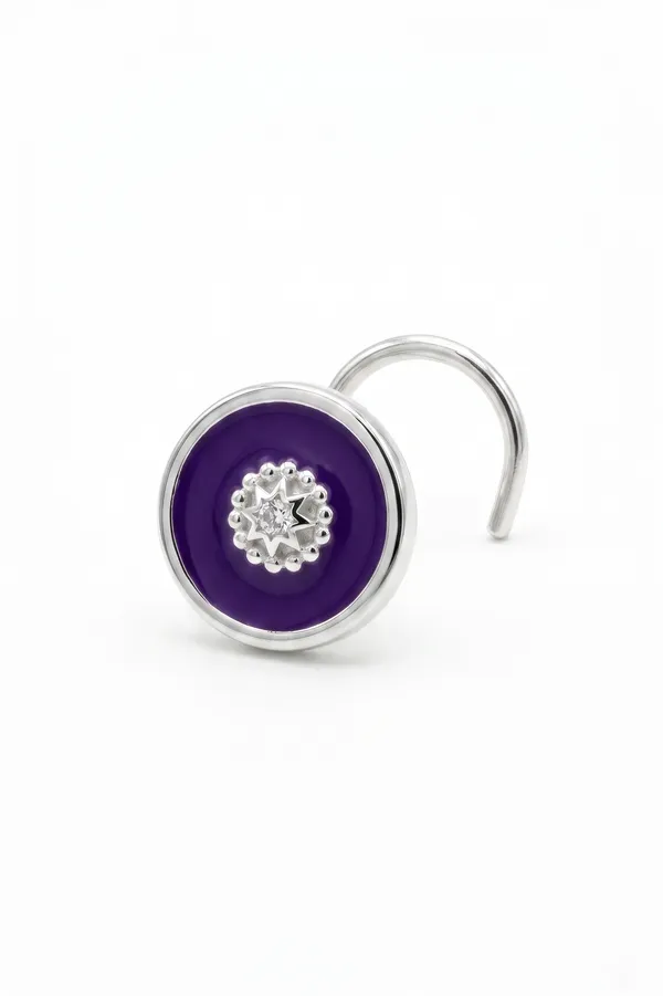 Purple_Enamel_Silver_Tone_Hook_Earring_for_Women