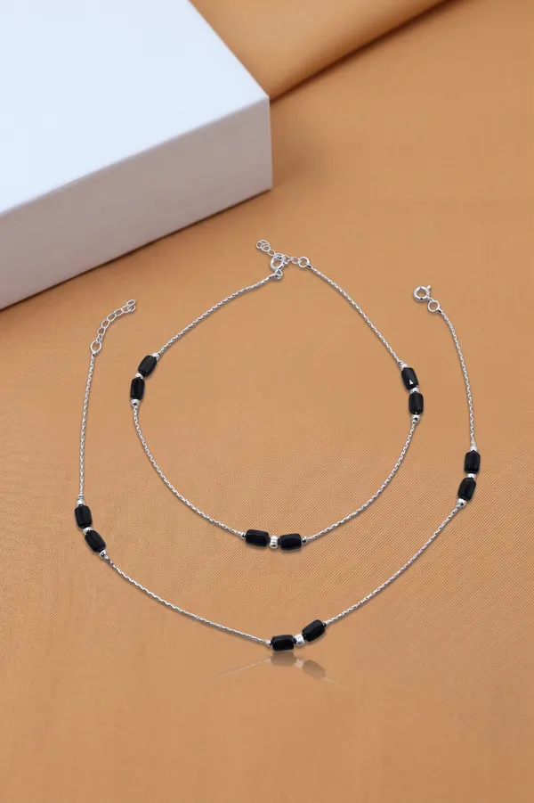 Silver_Tone_Black_Bead_Anklet_For_Women