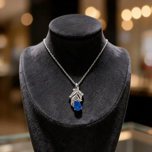 Silver_Tone_&_Blue_925_Silver_Necklace_For_Women