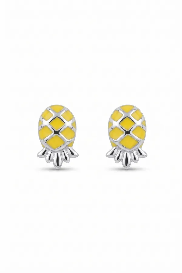 Yellow_Silver_Tone_Pineapple_Stud_Earrings_for_Women