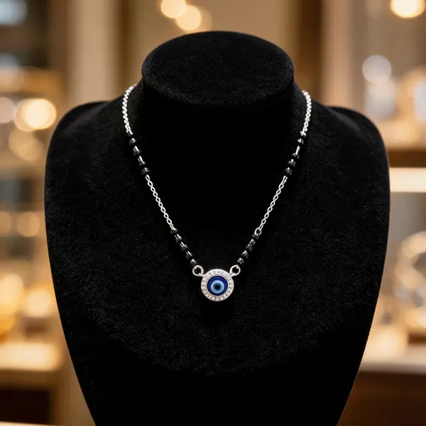 Silver_Tone_&_Black_925_Silver_Necklace_For_Women